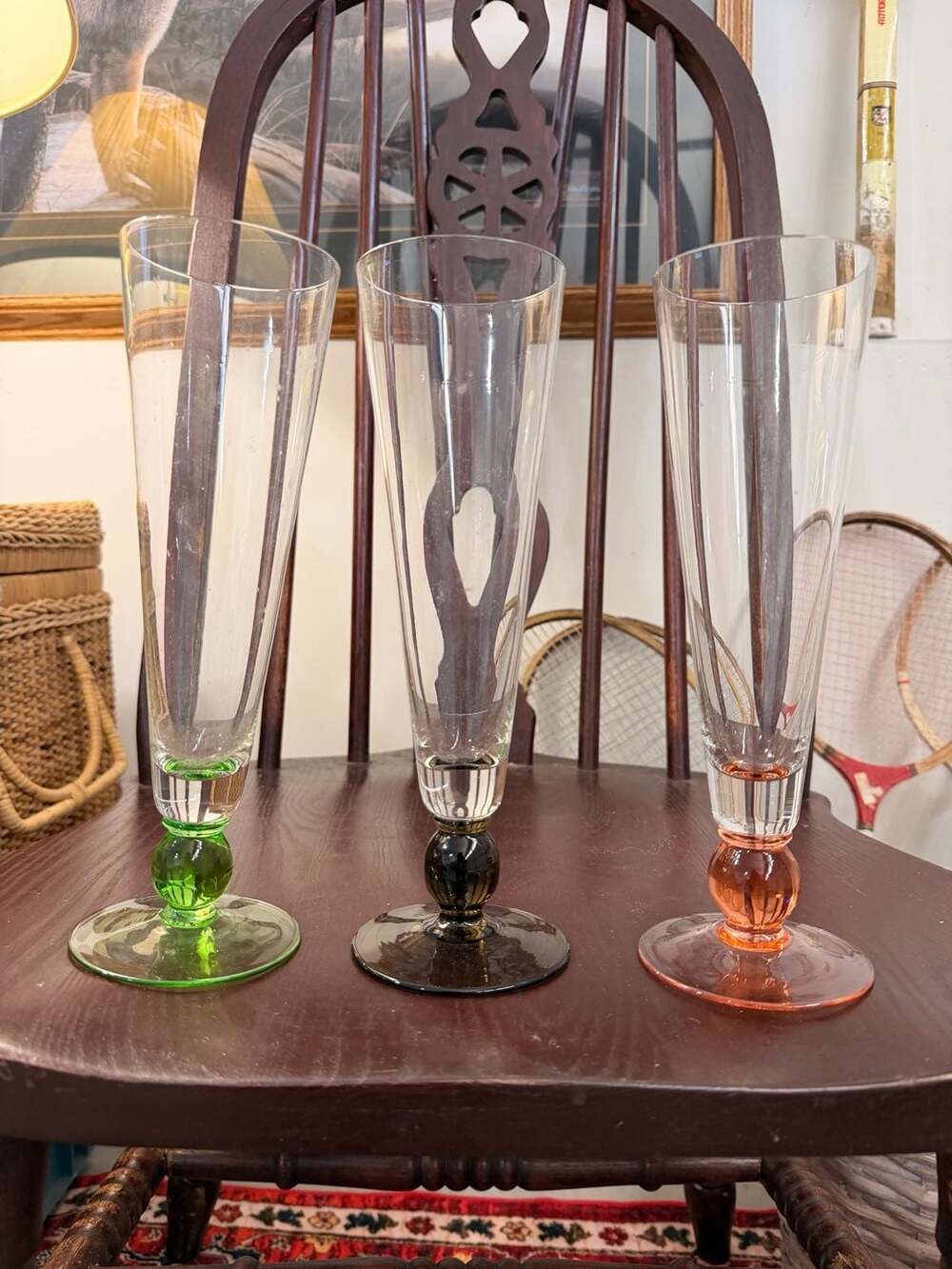 VTG 70’s Retro Harlequin Ball Stem Pilsner Colored Glasses Cocktail /Bud Vases